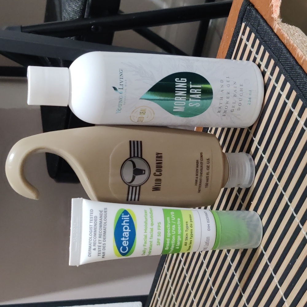 Young living (morning start) & Avon Wild Country (hair and body wash) & Cetaphil